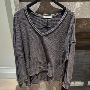 We The Free Charcoal Waffle Knit Long Sleeve Top